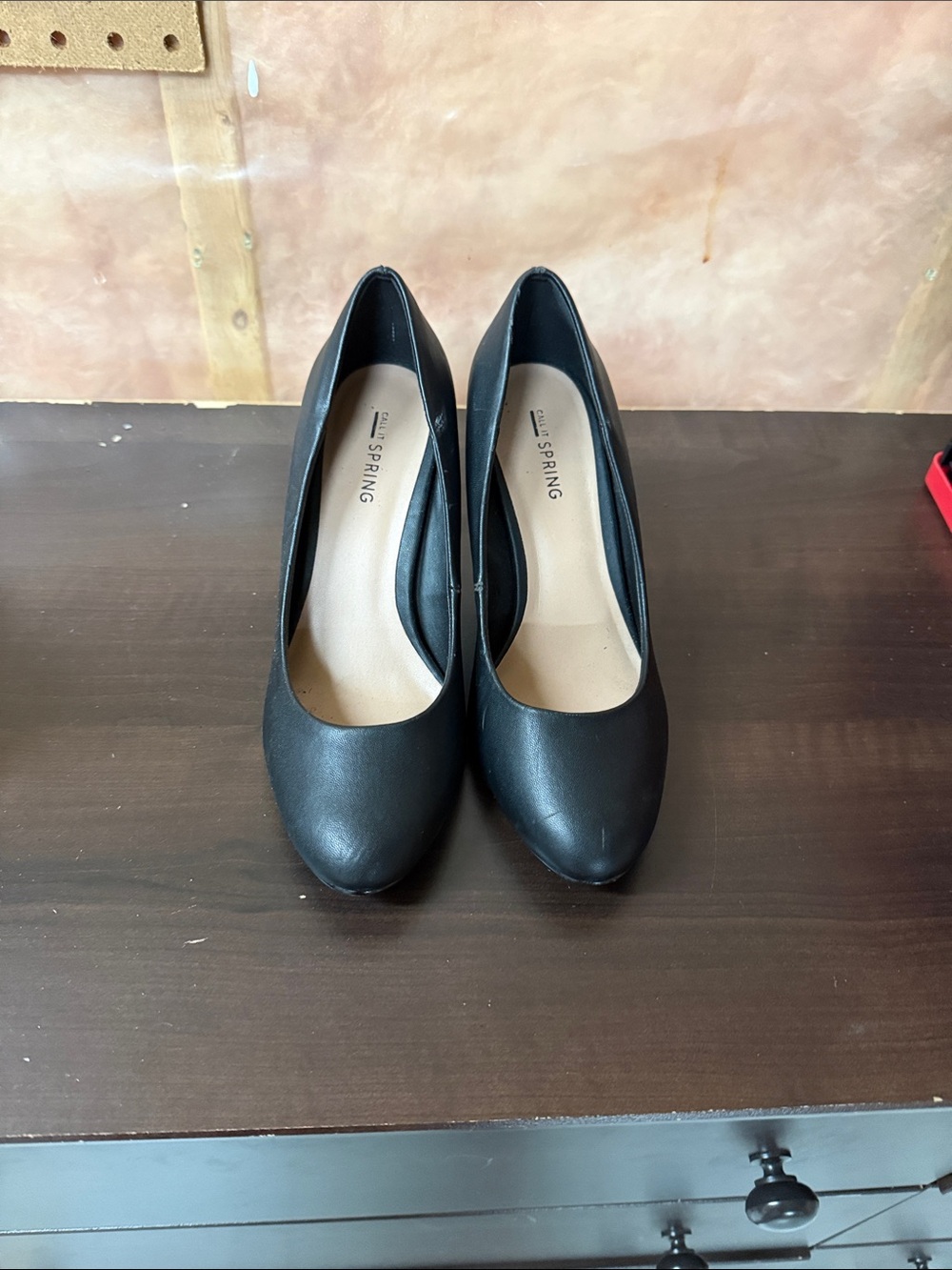 Call It Spring Black Round-Toe Heels